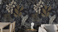 Midnight Botanical Gold Leaf Wallpaper Mural
