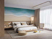 Layered ocean waves mural for peaceful interiors