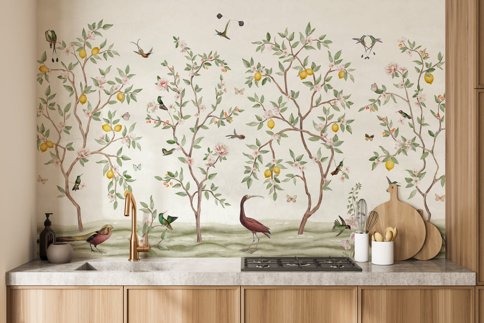 Lemon Tree Chinoiserie Design Wallpaper for Walls Lemon Tree Chinoiserie Design Wallpaper for Walls