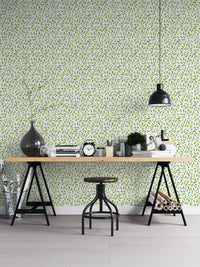 Floral-inspired wallpaper with scattered greenery

