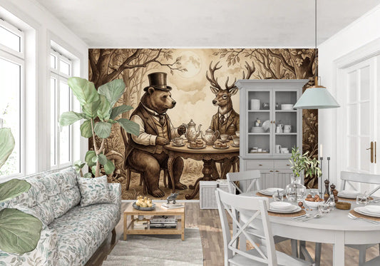 Woodland Tea Party in Sepia Wall Mural