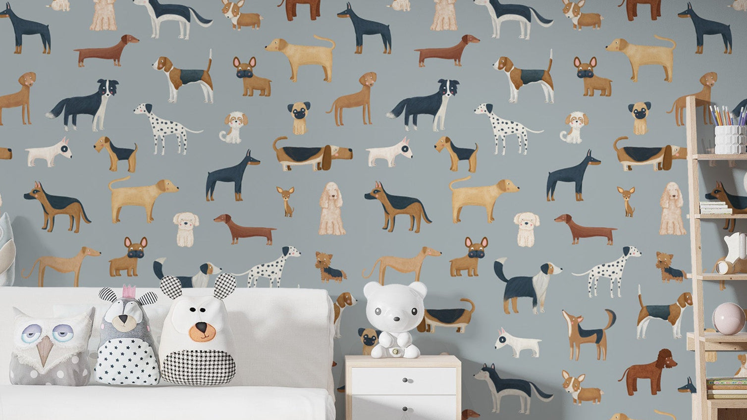 Playful dog-themed wallpaper for kids' rooms
