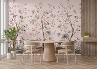 Floral Design Pink Chinoiserie Wallpaper
