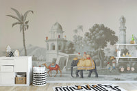Mughal-inspired elephant wallpaper mural
