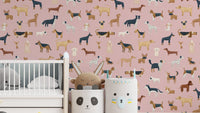 Pink dog pattern wallpaper for kids’ rooms

