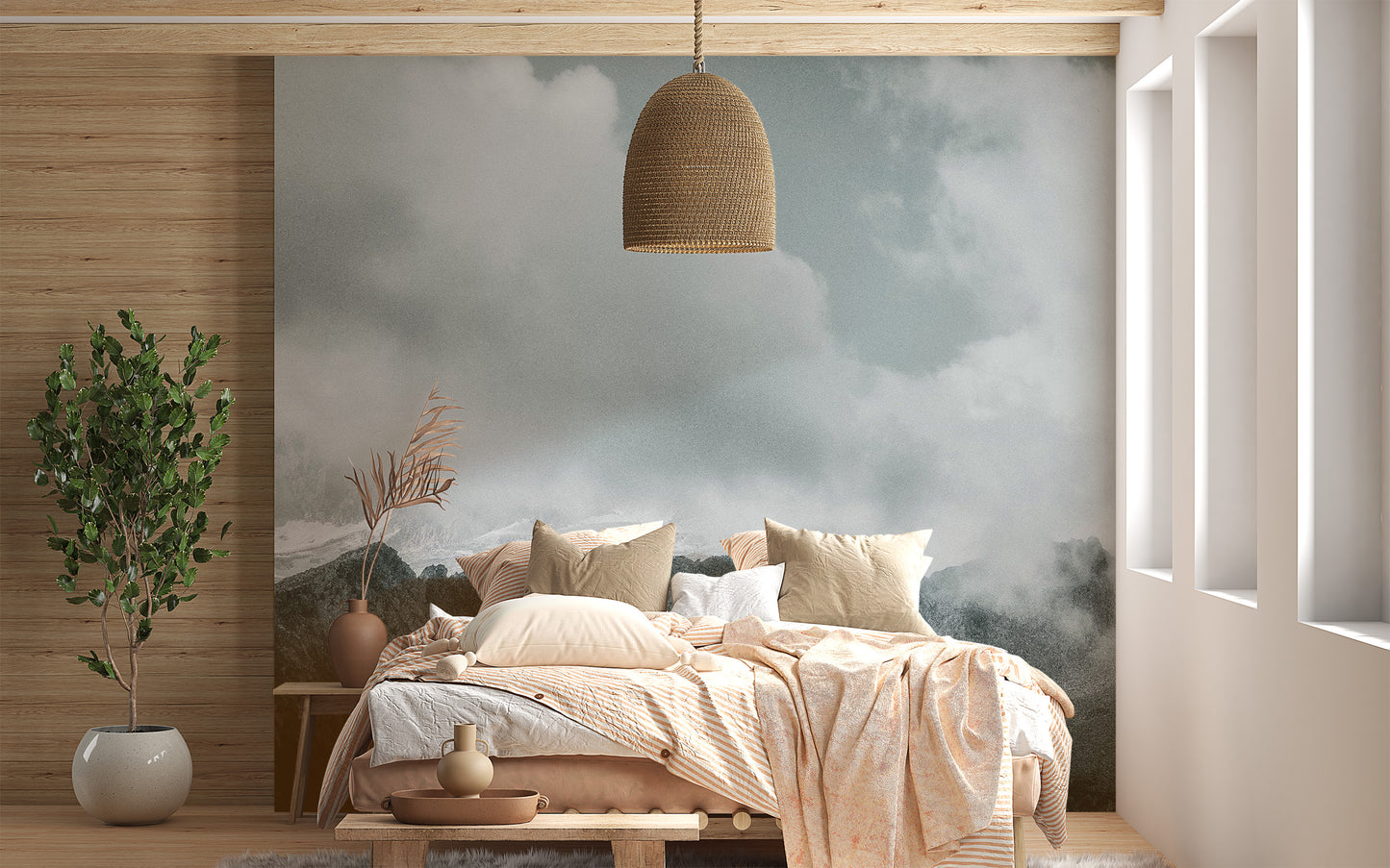 Serene Snow Mountains in Fog Wallpaper
