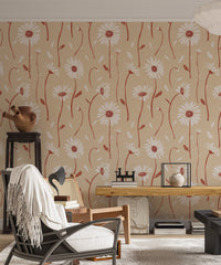 Peel and stick wallpaper with cozy cream daisies


