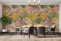 Tropical leaf mural with vivid hues
