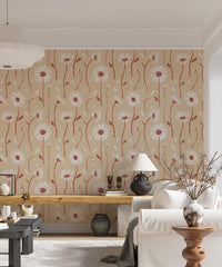 Vintage-style daisy wallpaper in light cream tones


