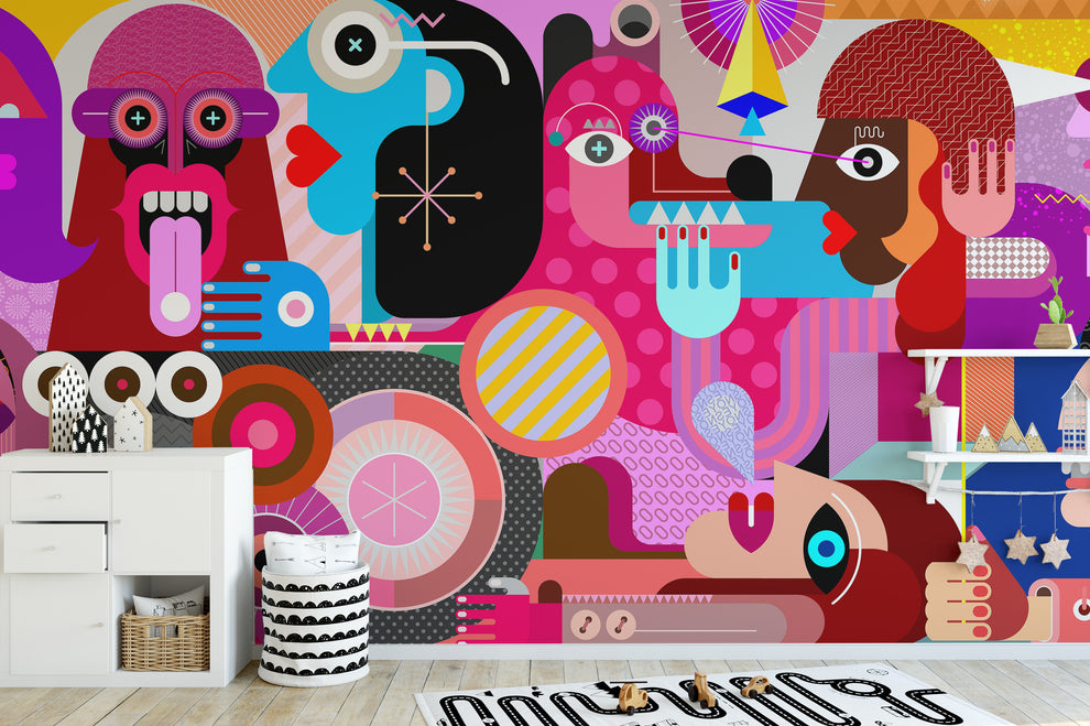 Abstract Pop Art Faces Wall Mural