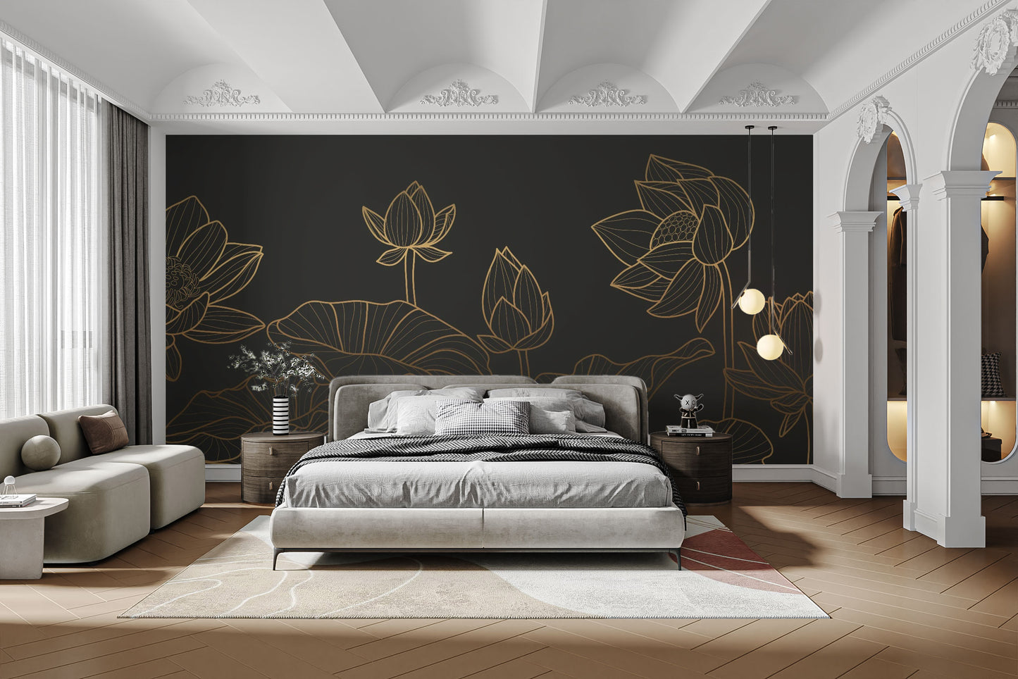 Elegant Black Lotus Luxury Wallpaper Mural for modern rooms
