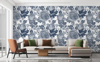 Classic floral blue wallpaper mural
