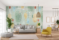 Stylish green watercolor wallpaper mural