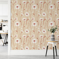 Cottagecore cream wallpaper with daisy illustrations

