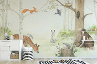 Scenic forest with animals wallpaper mural
