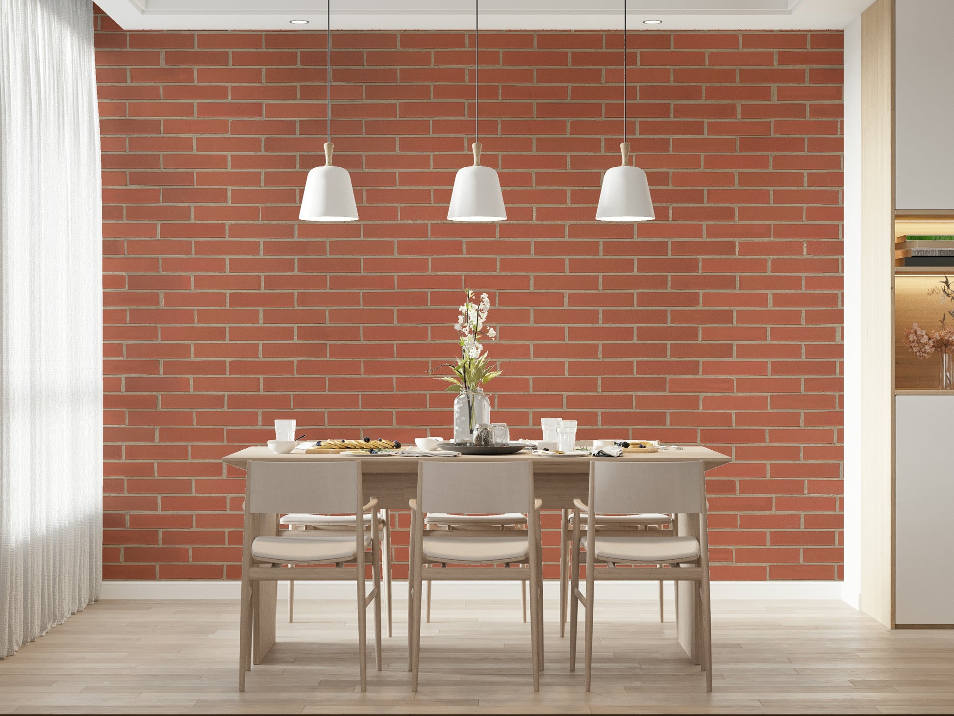 A graceful subtle brick pattern wall mural in cool, natural tones.

