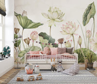 Peel and stick water lilies mural wallpaper