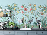 Elegant floral and bird pattern wallpaper
