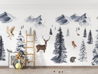 Winter wonderland wallpaper featuring wildlife and trees