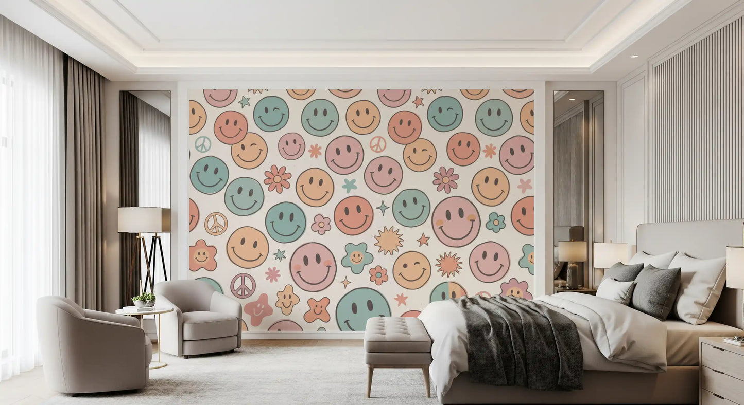 Retro Happy Face Groovy Smiles Wall Mural