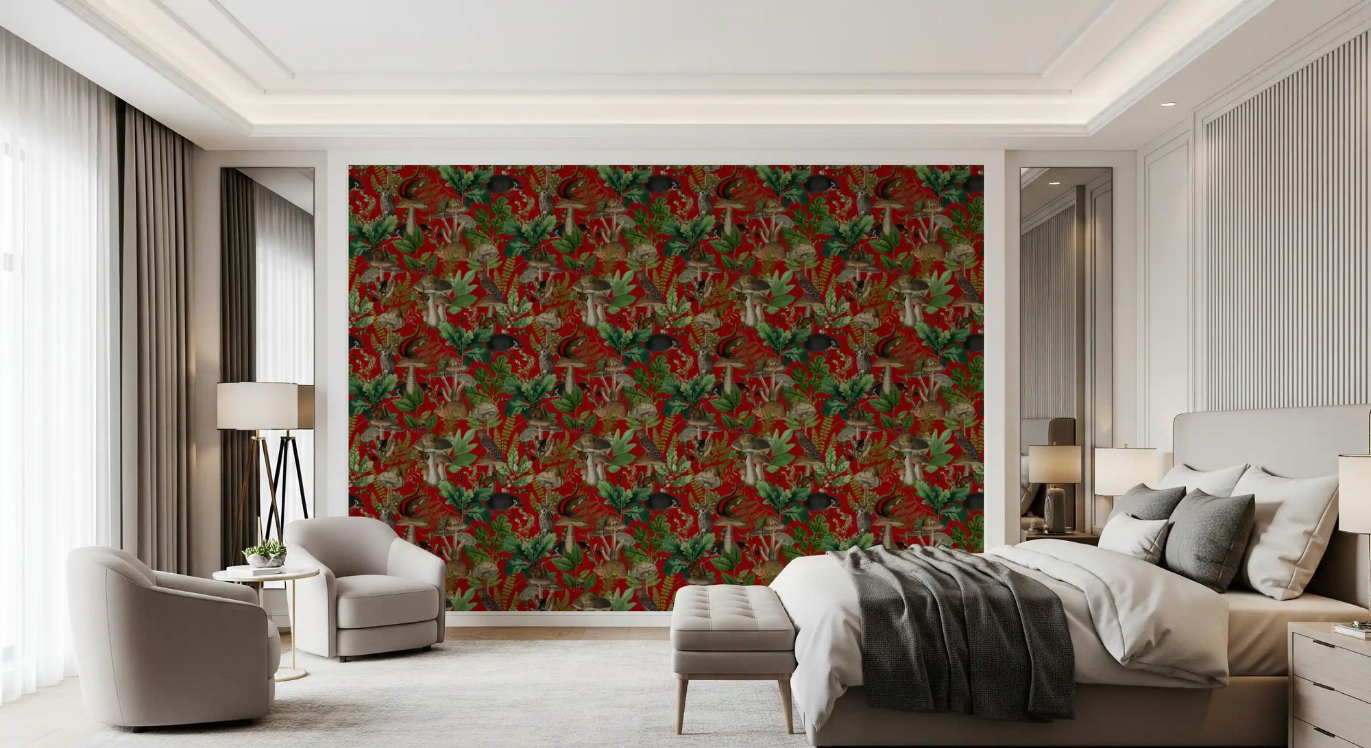 Enchanted Red Woodland Forest Wallpaper⁠
