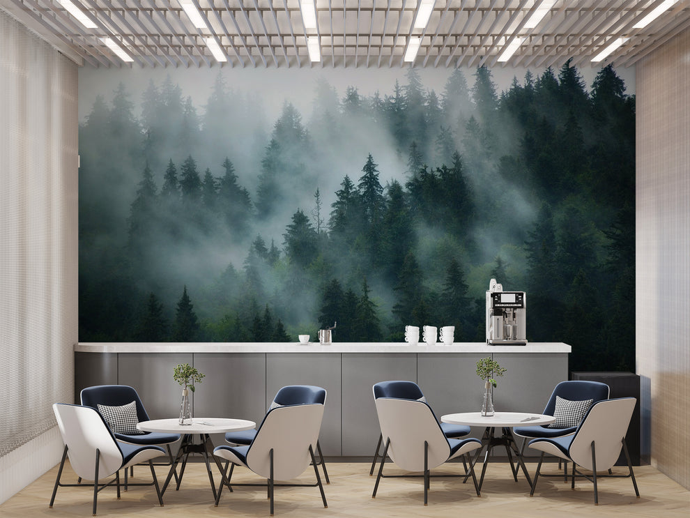 Green Tree Foggy Forest Jungle Wallpaper Murals Green Tree Foggy Forest Jungle Wallpaper Murals