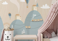 Playful Mountain with Houses Kids Dreamland Wallpaper - Giffywalls