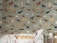 Adorable dog wallpaper for kids' rooms
