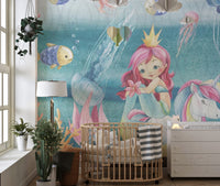Mermaid and unicorn kids wallpaper design
