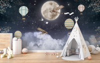 Shinny Stars Night Hot Air Balloons Wallpaper Murals - Giffywalls