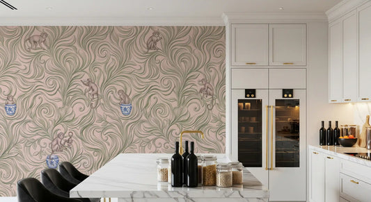 Playful Monkeys in Porcelain Vases Wall Mural