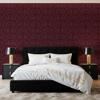 Deep Burgundy Damask Floral Pattern Wallpaper⁠