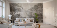 Subtle gray palm tree wall mural tones
