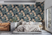 Moonlit Tulip Elegance wallpaper with intricate botanical details.
