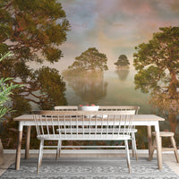Watercolor Lake Sunset Forest Wallpaper Murals - Giffywalls