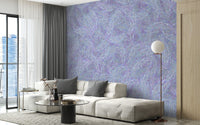 Summer wall mural featuring purple watercolor blossoms.
