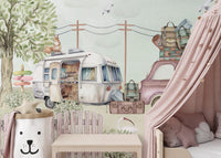 Artistic kids room mural: Gypsy Caravan Capers