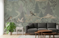 Misty Pine Forest Aviary Wall Mural