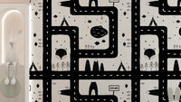Monochrome city road pattern wallpaper mural.