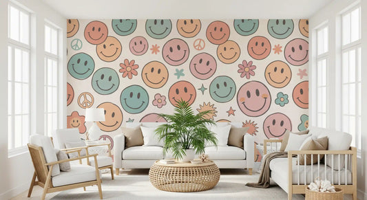 Retro Happy Face Groovy Smiles Wall Mural