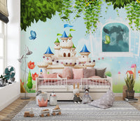 Magical castle wallpaper for princess decor
