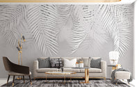 White Palm Leaves Concrete Texture Mural - Giffywalls
