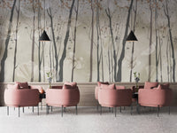 Serene beige forest wallpaper mural design
