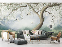 Foggy tree wallpaper for serene interiors
