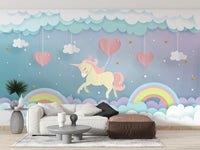 Playful running unicorn wall mural decor
