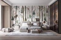 Fox & Bear in Snow Forest Wallpaper Mural - Giffywalls