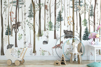 Fox and bear in snowy forest wall decor
