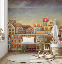 Cute Dark Color Houses Wallpaper Mural - Giffywalls