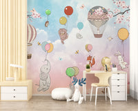 Kids Animals Hot Air Balloon Wallpaper - Giffywalls