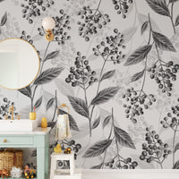 Grey olives leaves wallpaper mural design